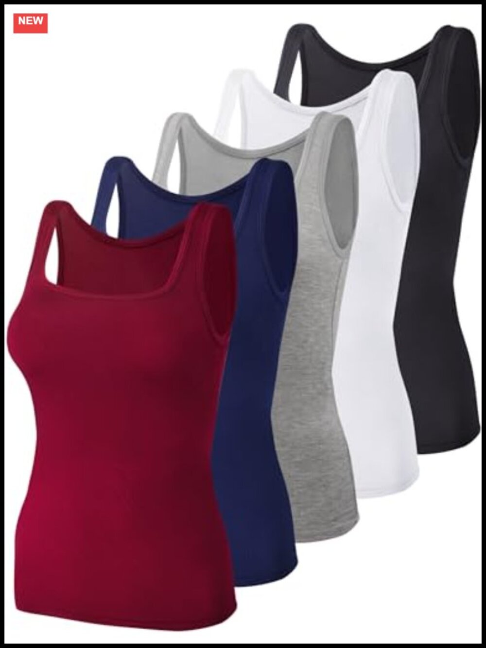 Square Neck Sleeveless Tank Tops 5 Pc Viscose Spandex Basic Undershirt